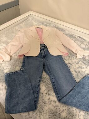 Good American Jeans (size 0) Pale Pink Cropped Blazer (size 4P) Bundle
